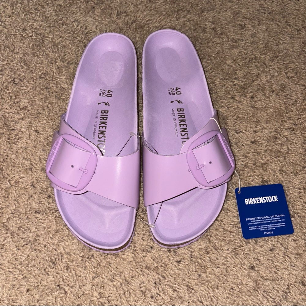 New Birkenstock Madrid Big Buckle High Shine Sandals Shoes Sz 40 9 Purple - Picture 2 of 4